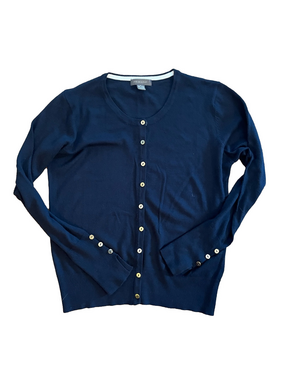 Primark Navy Blue Crew Neck Cardigan Sweater with Gold Buttons - Size Small